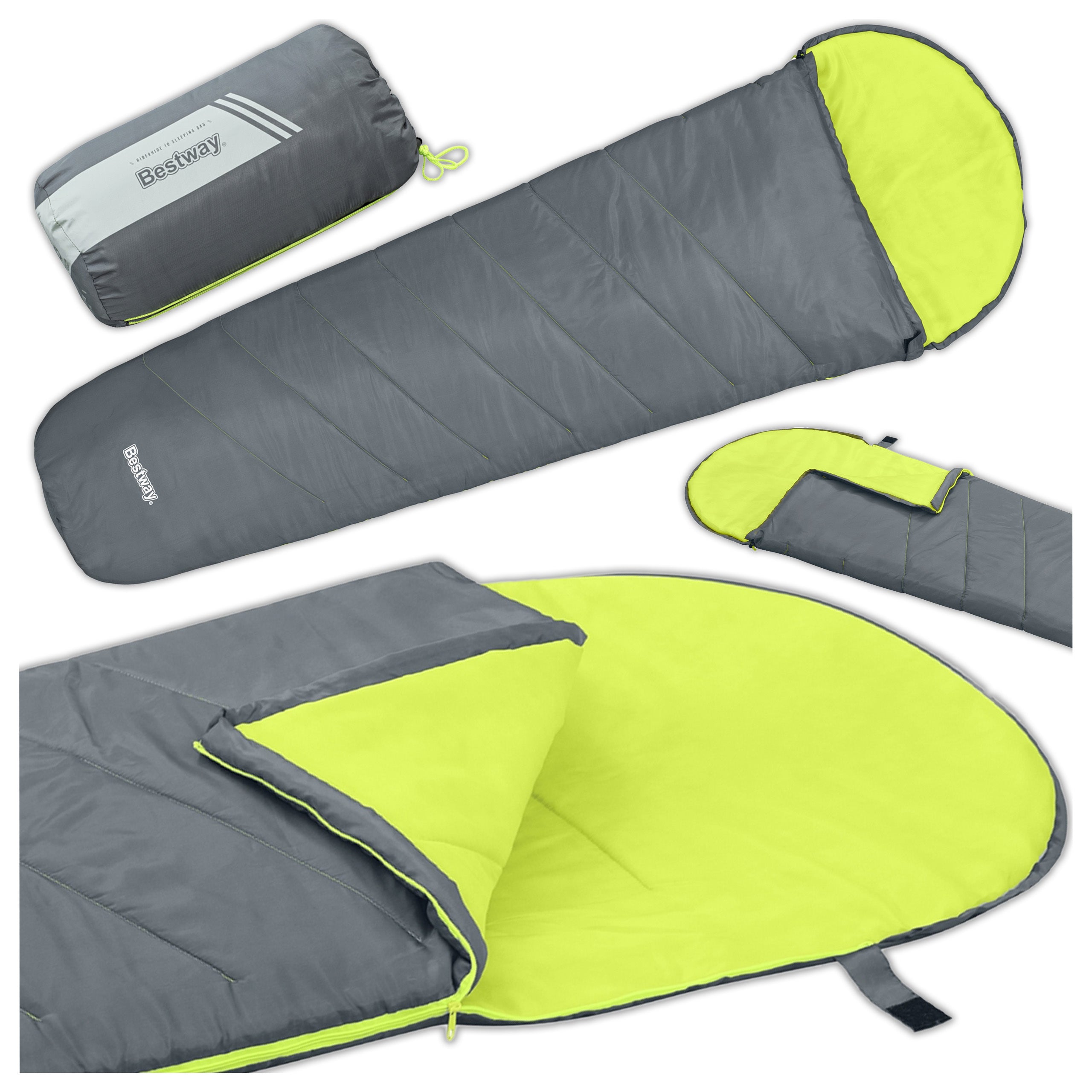 Sac de dormit usor si compact, Bestway, poliester 170T, spuma termica, impermeabil, 800 g, pentru camping si drumetii, 220 x 75 x 50 cm, gri/verde Sac de dormit usor si compact, Bestway, poliester 170T, spuma termica, impermeabil, 800 g, pentru camping si drumetii, 220 x 75 x 50 cm, gri/verde